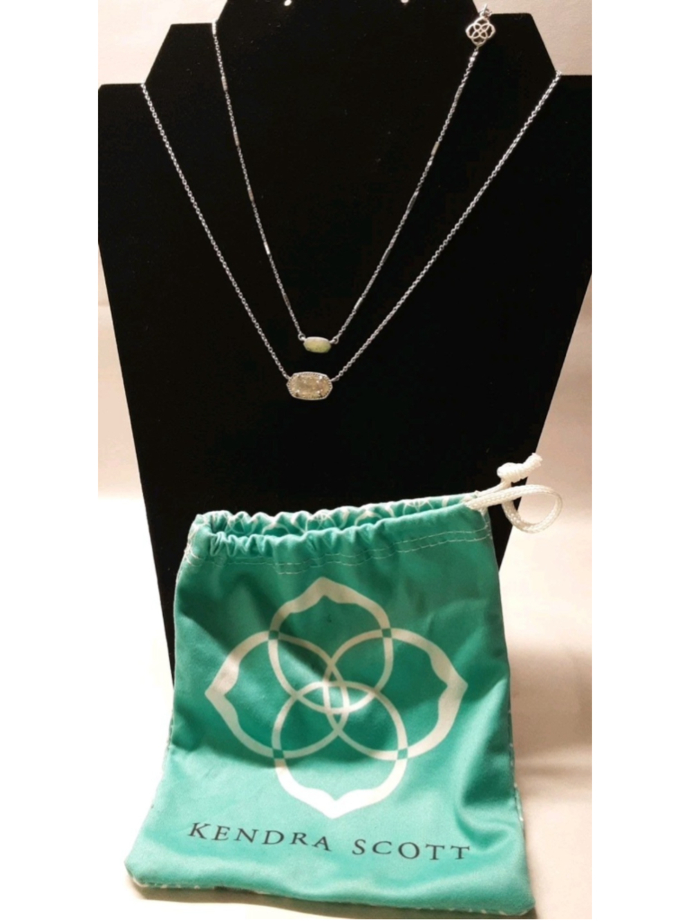 KENDRA SCOTT-2 Dainty Layering Necklaces-ELISA Iridescent Druzy & FERN Silver